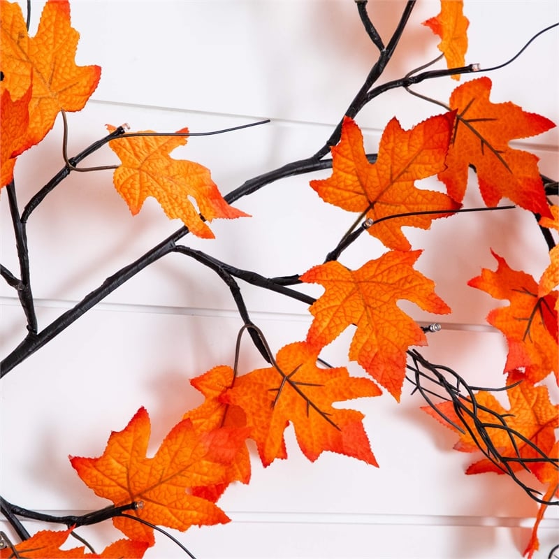 Nearly Natural 6ft Pre-Lit Autumn Maple Artificial Fall Garland w/ 54 LED