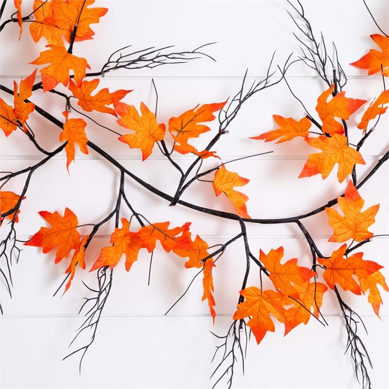 Nearly Natural 6ft Pre-Lit Autumn Maple Artificial Fall Garland w/ 54 LED
