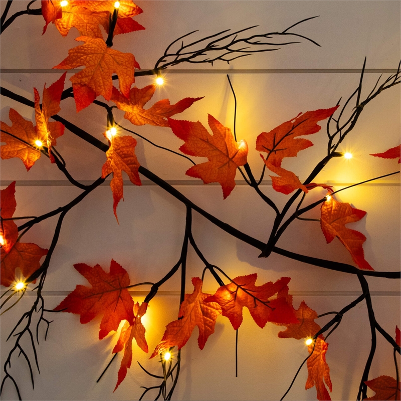 Nearly Natural 6ft Pre-Lit Autumn Maple Artificial Fall Garland w/ 54 LED