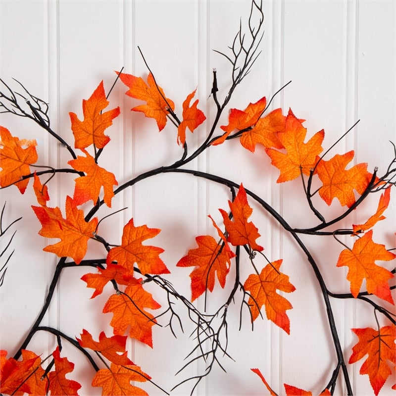 Nearly Natural 6ft Pre-Lit Autumn Maple Artificial Fall Garland w/ 54 LED