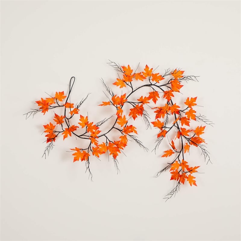 Nearly Natural 6ft Pre-Lit Autumn Maple Artificial Fall Garland w/ 54 LED