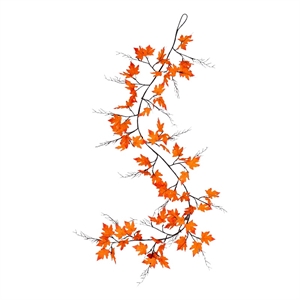 Nearly Natural 6ft Pre-Lit Autumn Maple Artificial Fall Garland w/ 54 LED