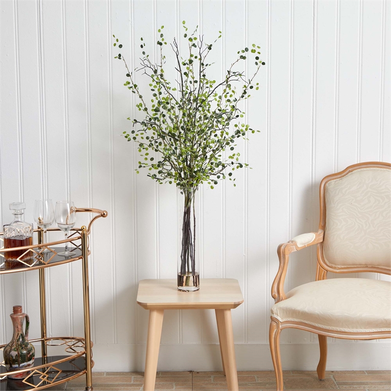 Nearly Natural Night Willow Arrangement in Glass Vase in White