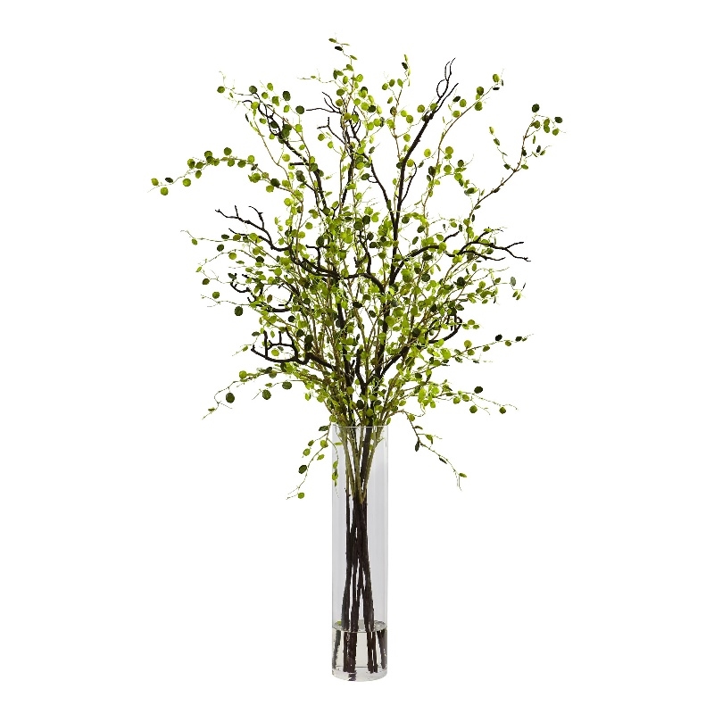 Nearly Natural Night Willow Arrangement in Glass Vase in White