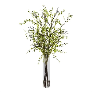 Nearly Natural Night Willow Arrangement in Glass Vase in White