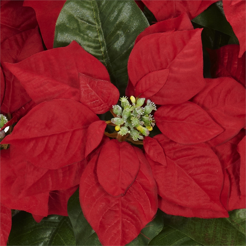 Nearly Natural Poinsettia with White Wash Planter Silk Arrangement in Red