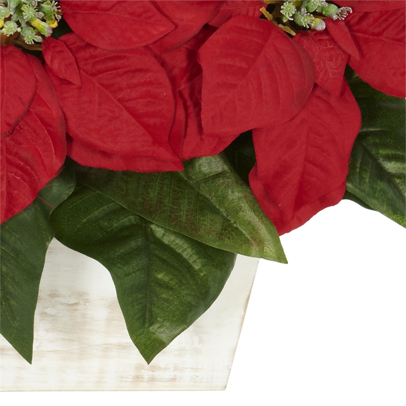 Nearly Natural Poinsettia with White Wash Planter Silk Arrangement in Red