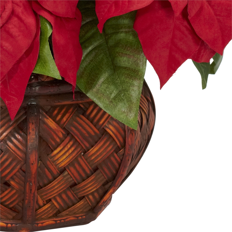 Nearly Natural Poinsettia with Decorative Planter Silk Arrangement in Red