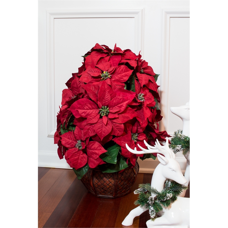 Nearly Natural Poinsettia with Decorative Planter Silk Arrangement in Red