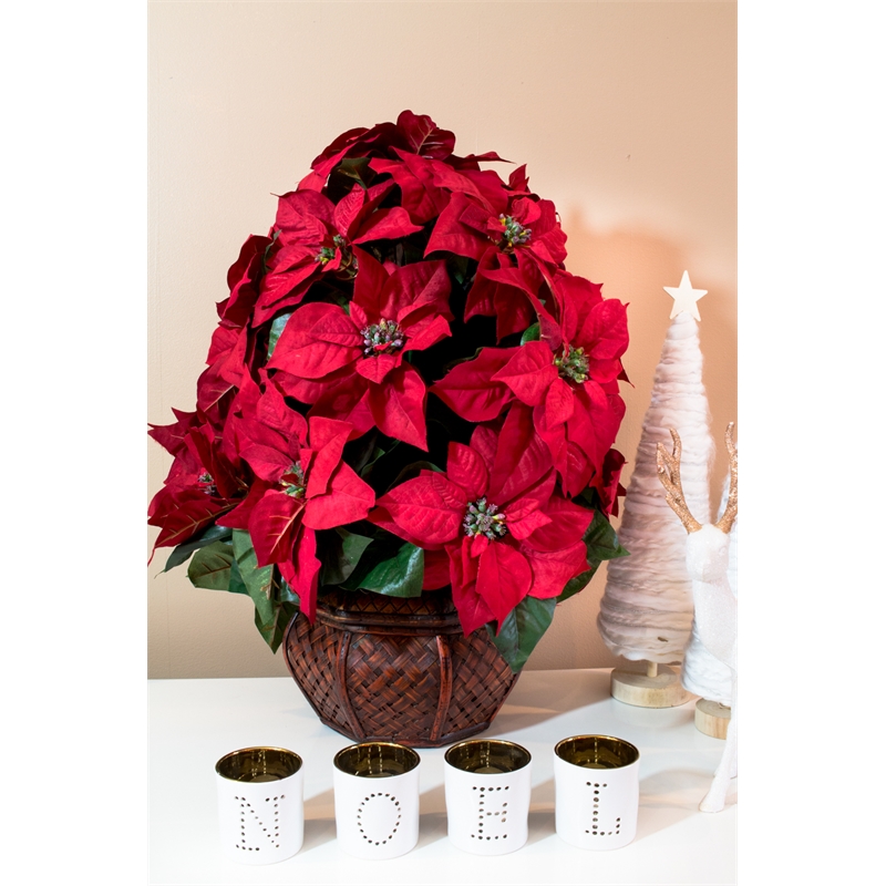 Nearly Natural Poinsettia with Decorative Planter Silk Arrangement in Red