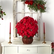 Nearly Natural Poinsettia with Decorative Planter Silk Arrangement in Red