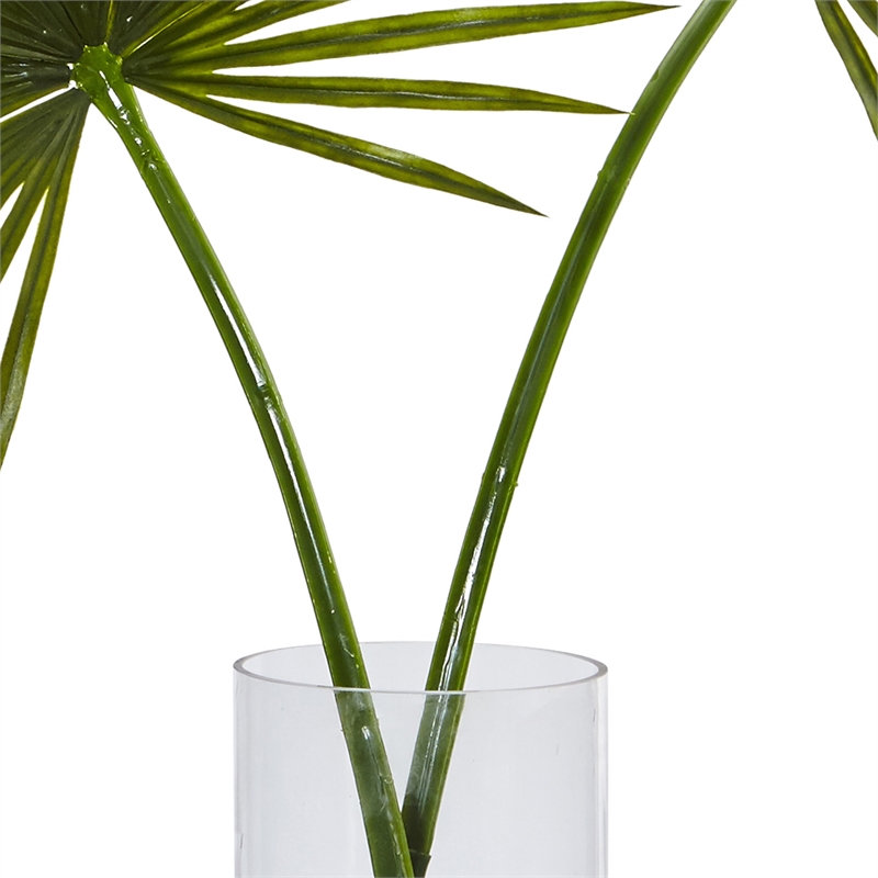 Nearly Natural Fan Palm Artificial Arrangement in Glass Vase in Green