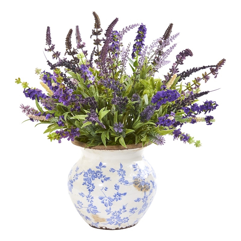 Nearly Natural Lavender Artificial Arrangement in Floral Vase in Purple