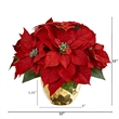 Nearly Natural Poinsettia Artificial Arrangement in Golden Vase in Red