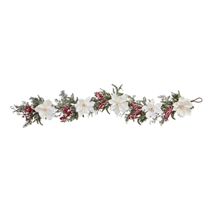 Nearly Natural 60&quot Frosted Magnolia & Berry Artificial Garland in White