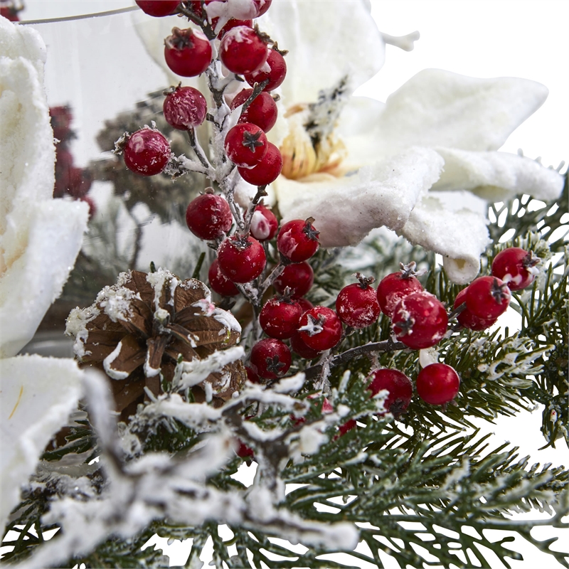 Nearly Natural Frosted Magnolia & Berry Artificial Arrangement Candelabrum
