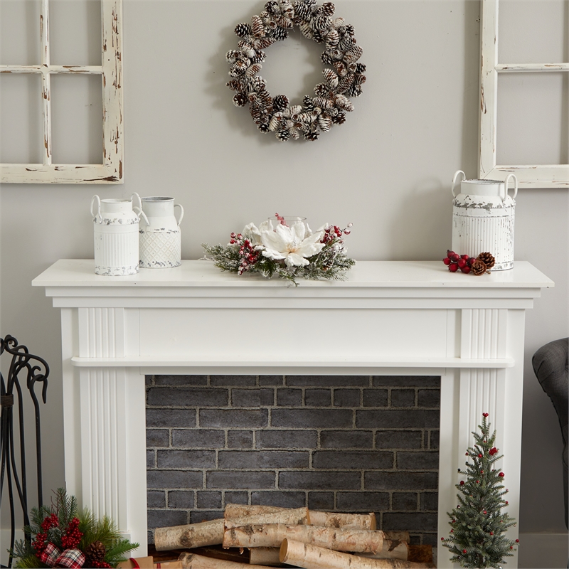 Nearly Natural Frosted Magnolia & Berry Artificial Arrangement Candelabrum