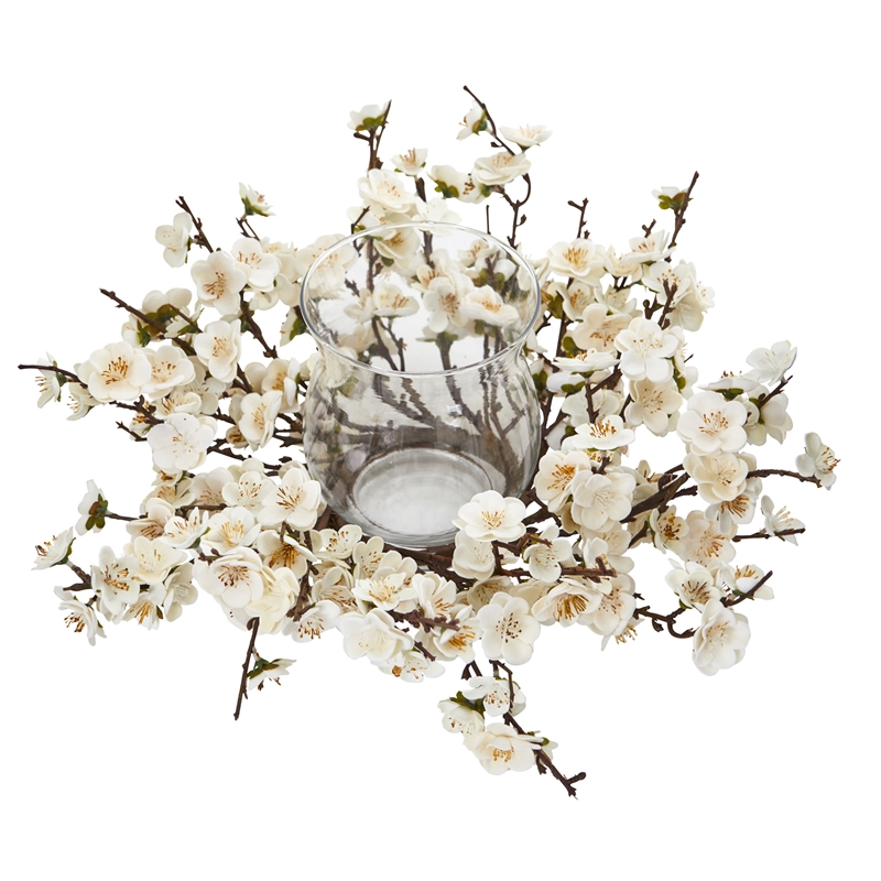 Nearly Natural Plum Blossom Candelabrum in White