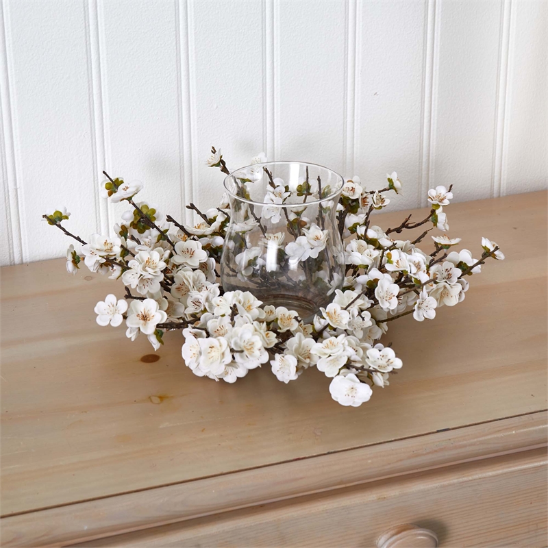 Nearly Natural Plum Blossom Candelabrum in White