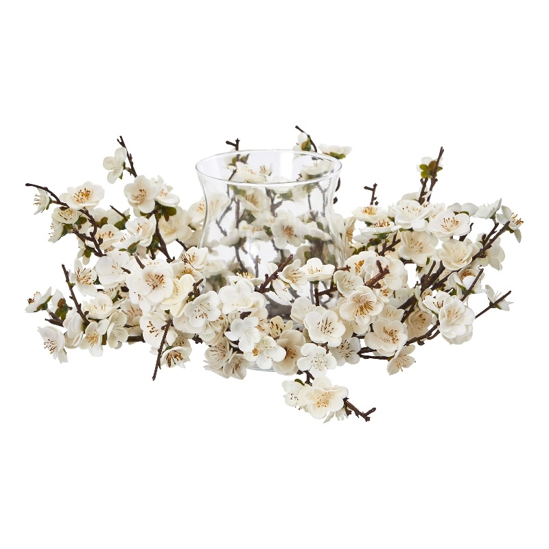 Nearly Natural Plum Blossom Candelabrum in White