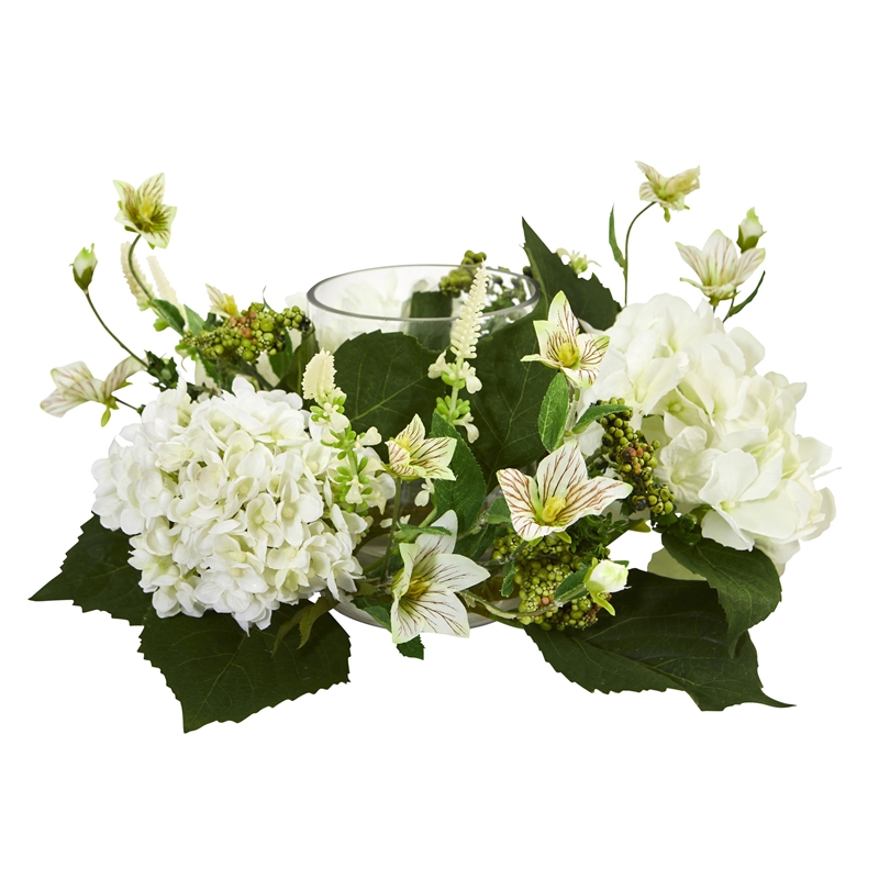 Nearly Natural Hydrangea Artificial Arrangement Candelabrum in White