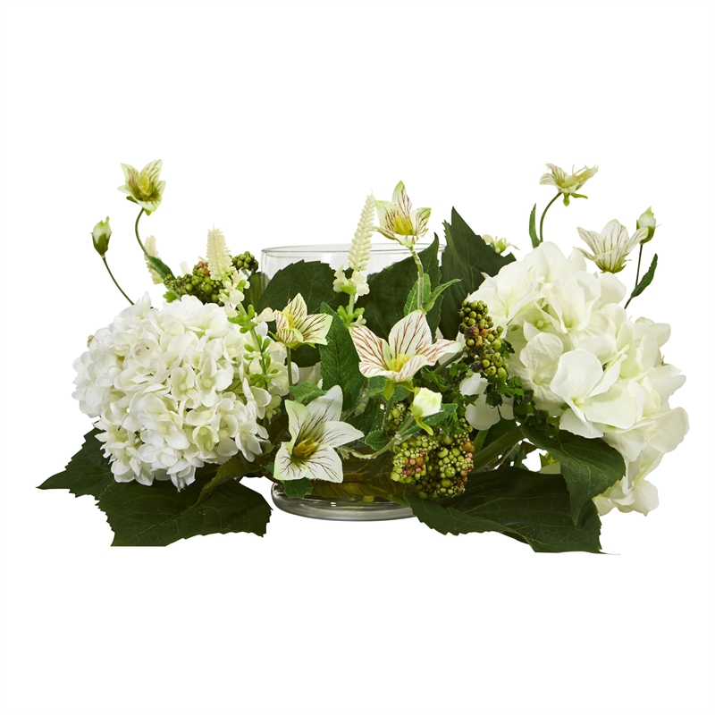 Nearly Natural Hydrangea Artificial Arrangement Candelabrum in White