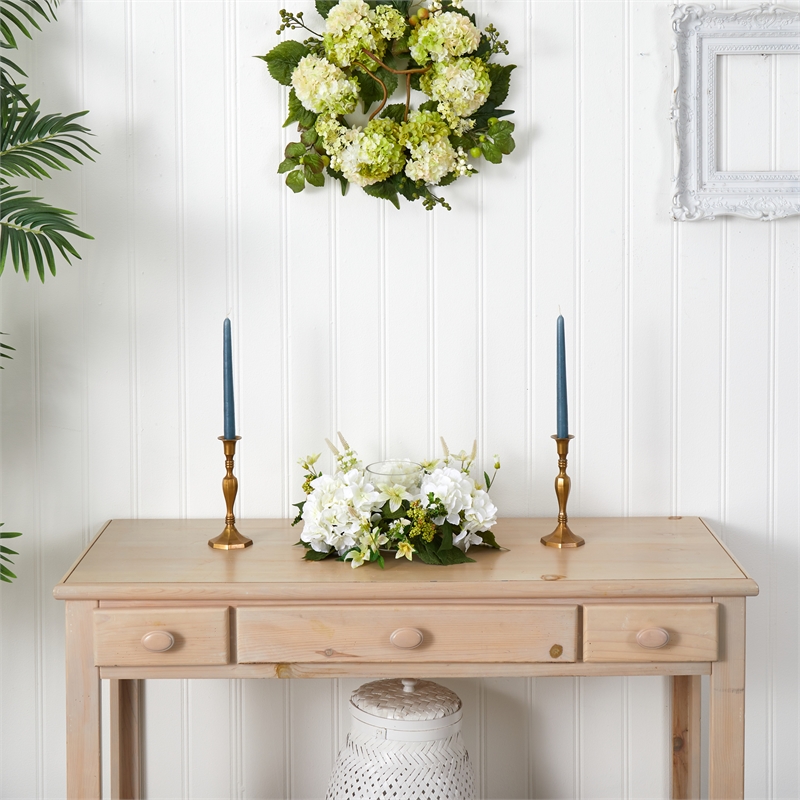 Nearly Natural Hydrangea Artificial Arrangement Candelabrum in White