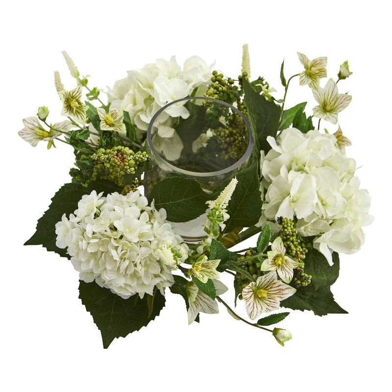 Nearly Natural Hydrangea Artificial Arrangement Candelabrum in White