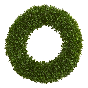Nearly Natural 19.5&quot Tea Leaf Wreath UV Resistant (Indoor/Outdoor) in Green