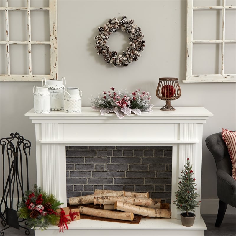 Nearly Natural Snowy Magnolia Berry Artificial Arrangement Candelabrum in White