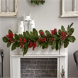 Nearly Natural 5ft Magnolia Berry Pine Artificial Garland in Green