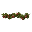 Nearly Natural 5ft Magnolia Berry Pine Artificial Garland in Green