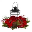 Nearly Natural Poinsettia Berry Pine Artificial Arrangement Candelabrum in Red