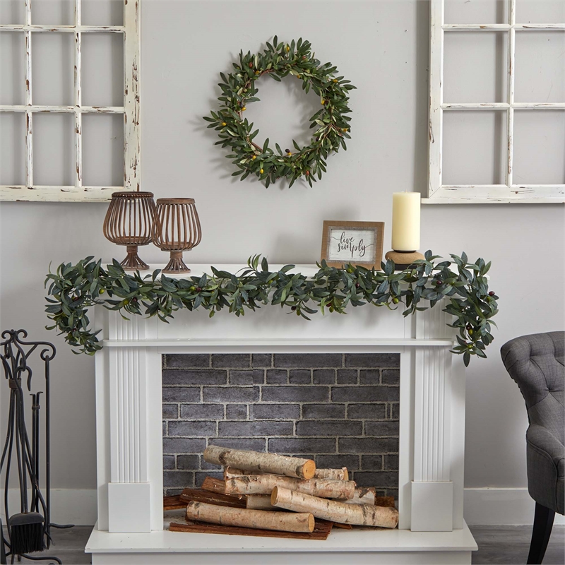 Nearly Natural 6.5ft Olive Artificial Garland in Green