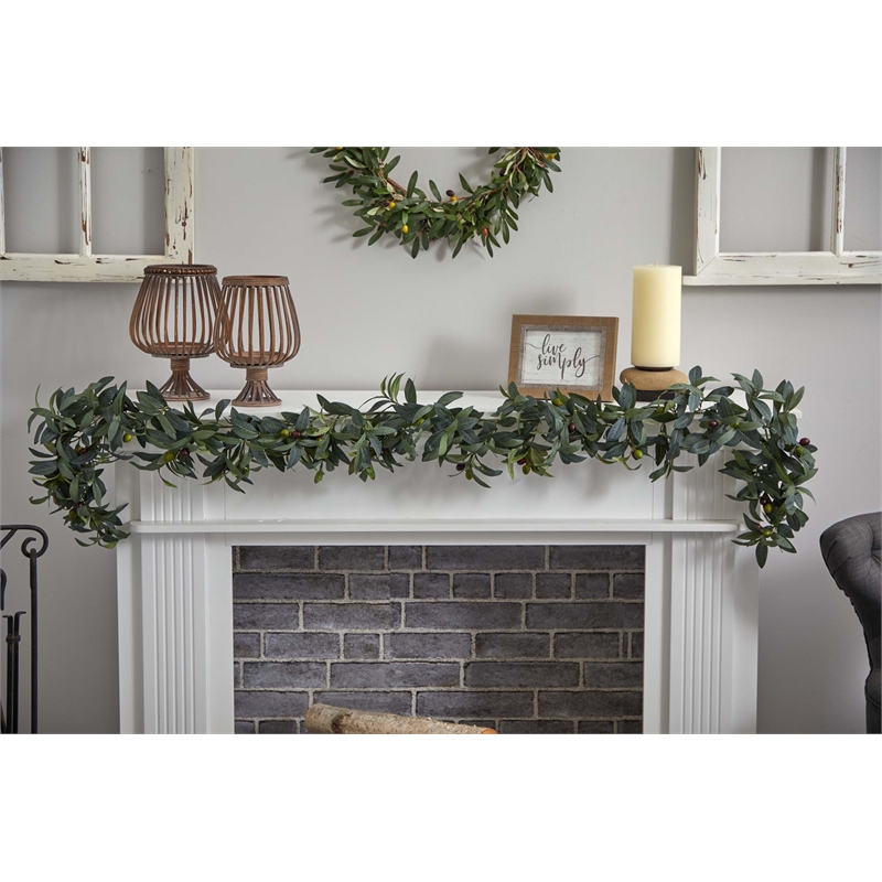 Nearly Natural 6.5ft Olive Artificial Garland in Green