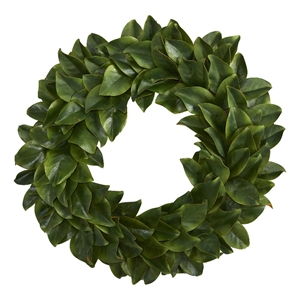 Nearly Natural 30&quot Magnolia Artificial Wreath in Green