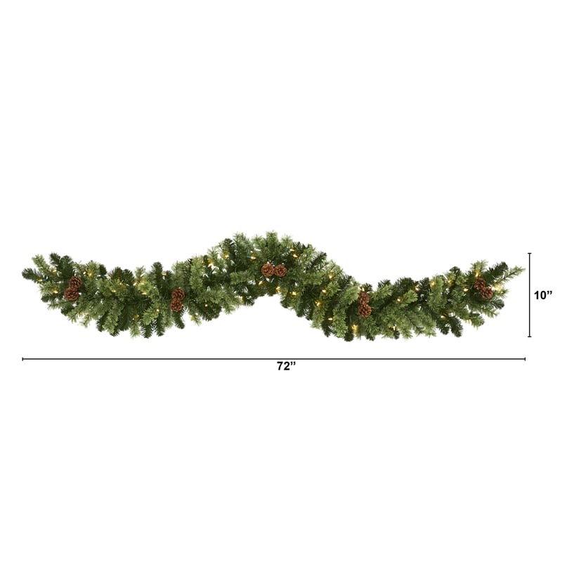 Nearly Natural 6ft Christmas Artificial Garland w/50 Clear LED Light