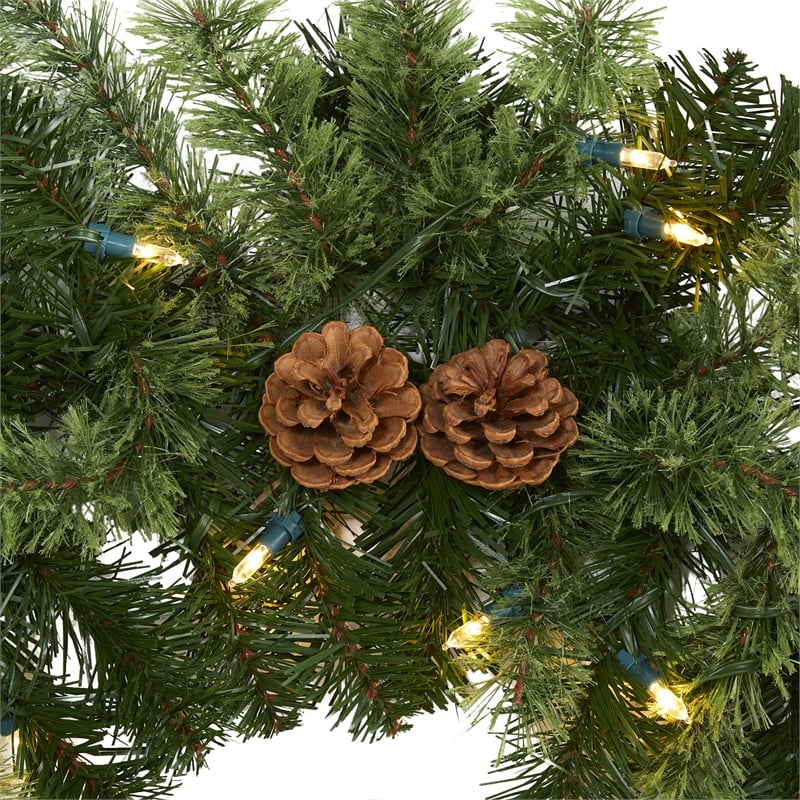 Nearly Natural 6ft Christmas Artificial Garland w/50 Clear LED Light