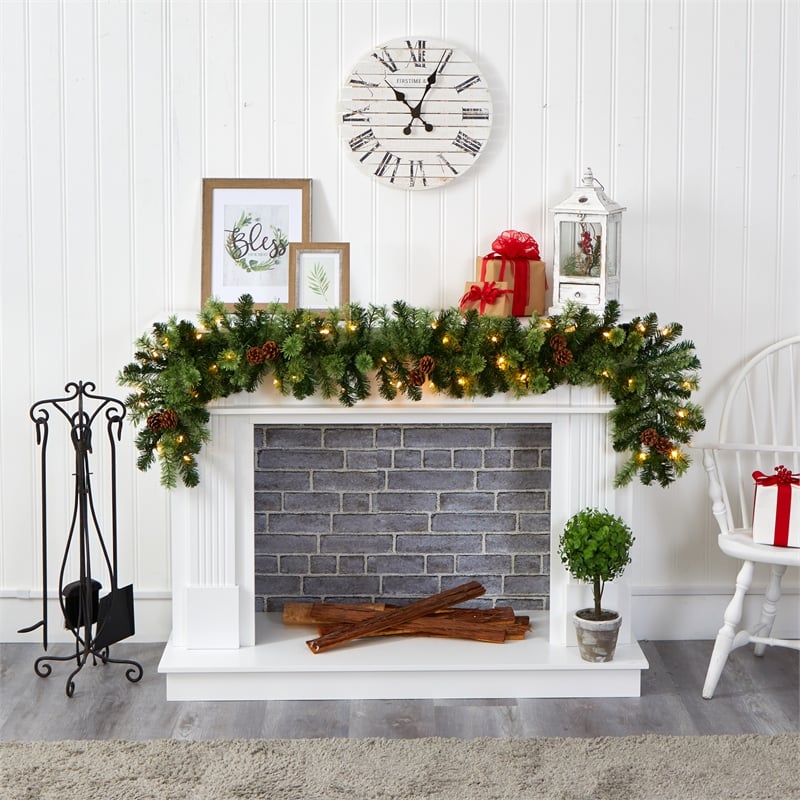 Nearly Natural 6ft Christmas Artificial Garland w/50 Clear LED Light