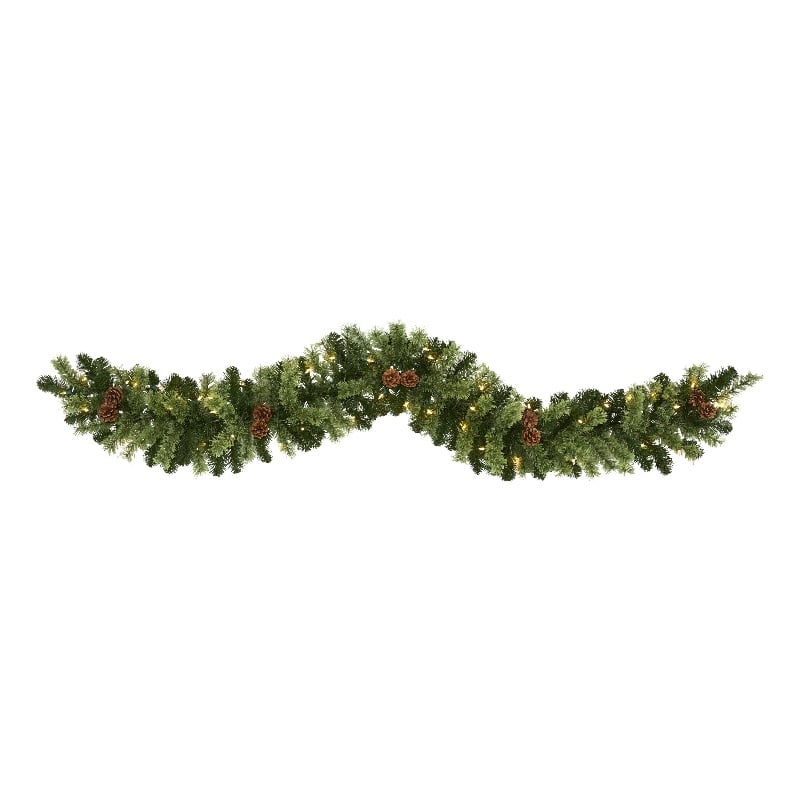 Nearly Natural 6ft Christmas Artificial Garland w/50 Clear LED Light