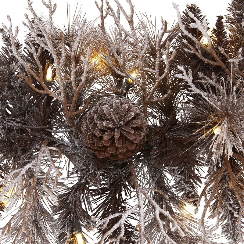 Nearly Natural 6ft Flocked Garland with 50 Warm White Lights