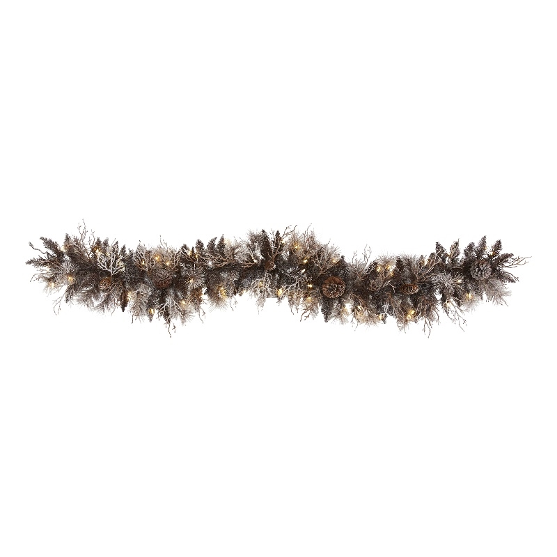 Nearly Natural 6ft Flocked Garland with 50 Warm White Lights