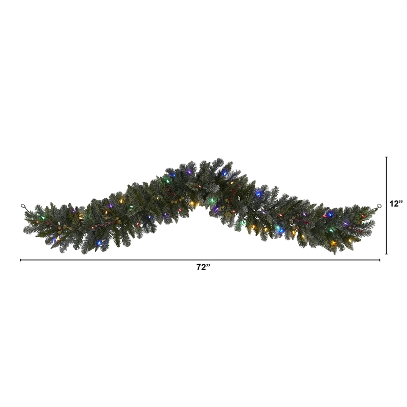 Nearly Natural 6ft Flocked Garland with 50 Multicolor Lights & Berries in Green