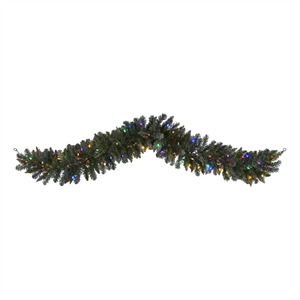 Nearly Natural 6ft Flocked Garland with 50 Multicolor Lights & Berries in Green