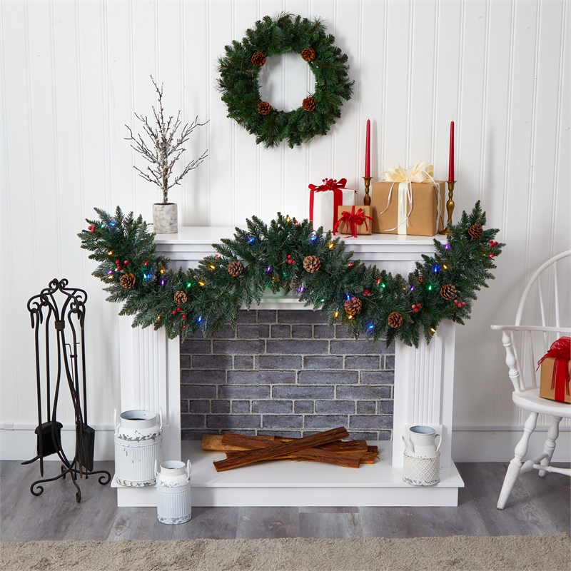 Nearly Natural 6ft Snow Dusted Garland w/50 Multicolor Lights