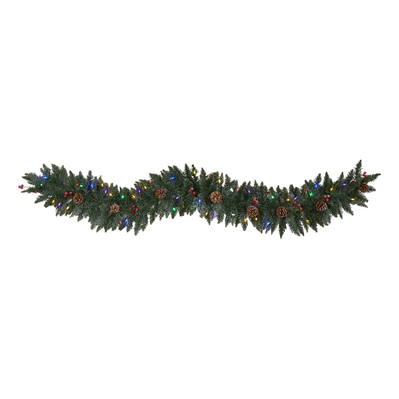Nearly Natural 6ft Snow Dusted Garland w/50 Multicolor Lights