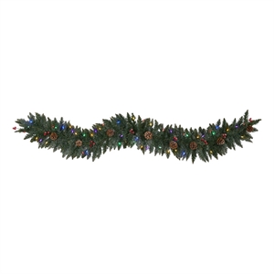Nearly Natural 6ft Snow Dusted Garland w/50 Multicolor Lights