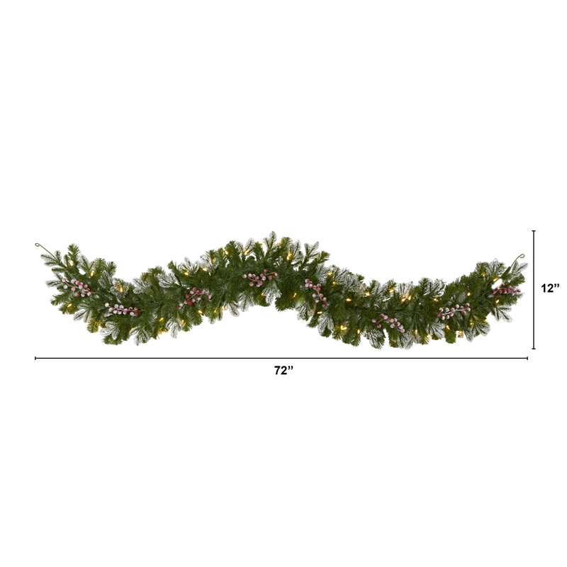 Nearly Natural 6ft Snow Tipped Garland w/ 50 Warm White Lights & Berries