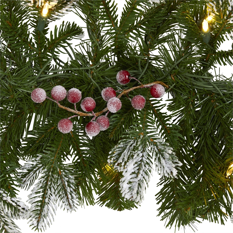 Nearly Natural 6ft Snow Tipped Garland w/ 50 Warm White Lights & Berries