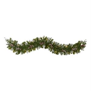 Nearly Natural 6ft Snow Tipped Garland w/ 50 Warm White Lights & Berries